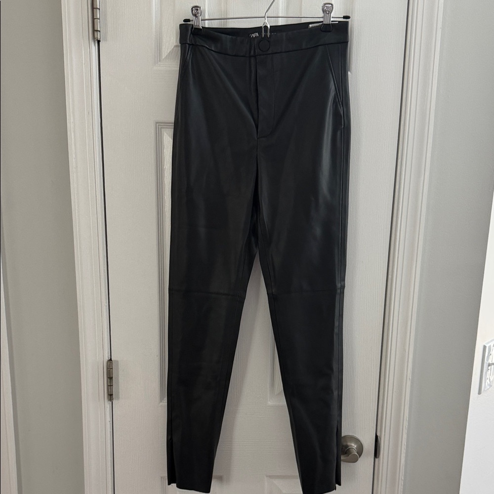 Zara Black Faux Leather Slim Taper Pants